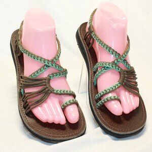 Bokyna Size 9 / 40 Brown Turquoise Soulmate Braided Strap Vegan Sandals - EUC